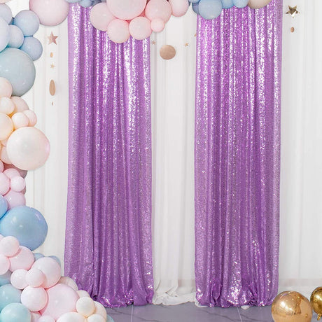 Light Purple Sequin Backdrop Drape Curtains with Rod Pockets - 8ftx8ft - YauSpark