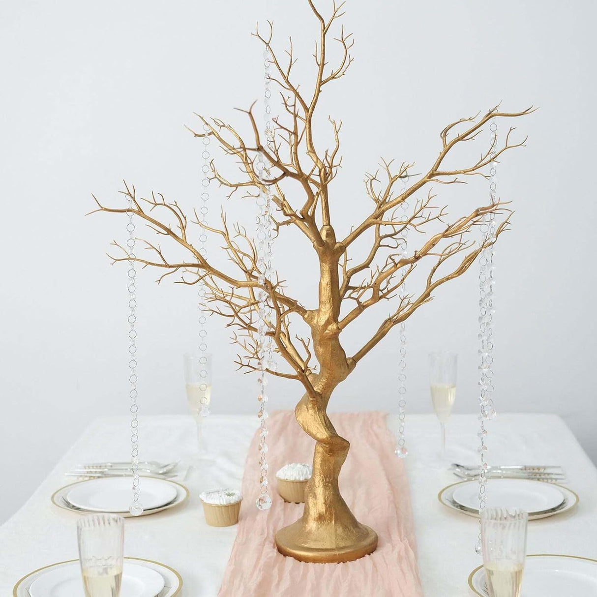 Manzanita Tree Centerpiece 34" Gold with 8 Acrylic Bead Chains - YauSpark
