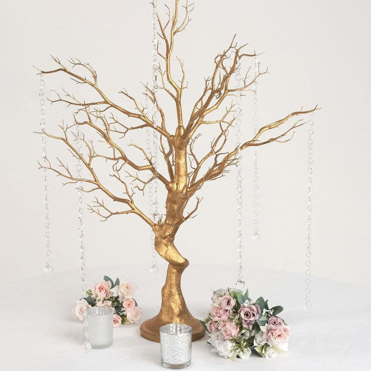 Manzanita Tree Centerpiece 34" Gold with 8 Acrylic Bead Chains - YauSpark