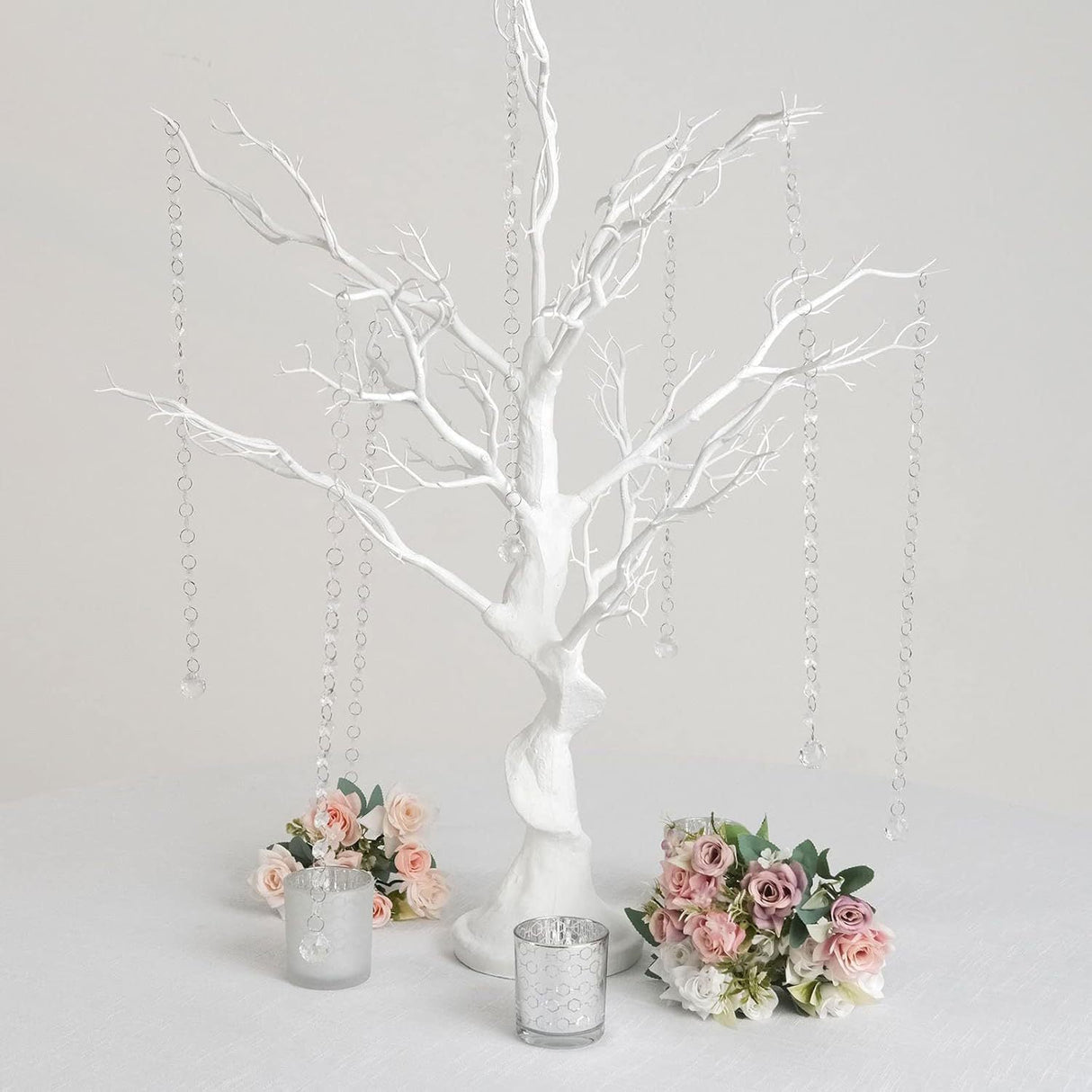 Manzanita Tree Centerpiece 34" White with 8 Acrylic Bead Chains - YauSpark