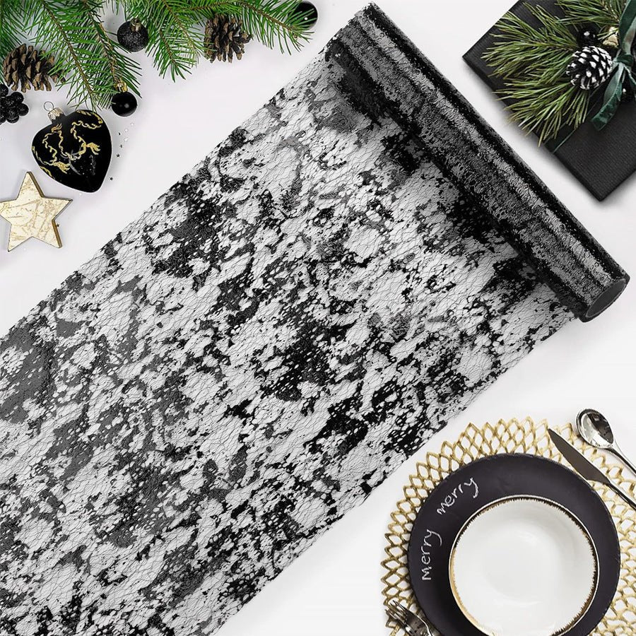 Mesh Polyester Table Runner 11"X108" Metallic Black - YauSpark