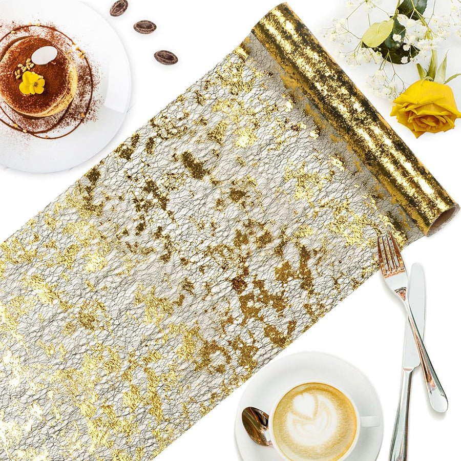 Mesh Polyester Table Runner 11"X108" Metallic Black Gold - YauSpark