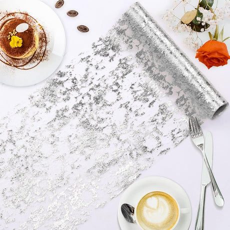 Mesh Polyester Table Runner 11"X108" Metallic Silver - YauSpark