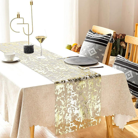 Mesh Polyester Table Runner 11"X108" Metallic Silver - YauSpark