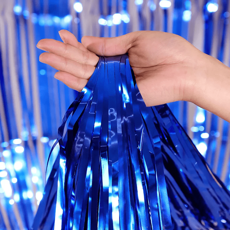 Metallic Tinsel Foil Fringe Doorway Curtain Party Backdrop 6ft Blue - YauSpark