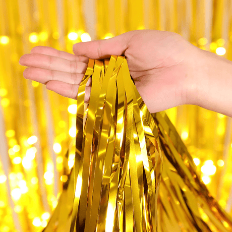 Metallic Tinsel Foil Fringe Doorway Curtain Party Backdrop 6ft Gold - YauSpark