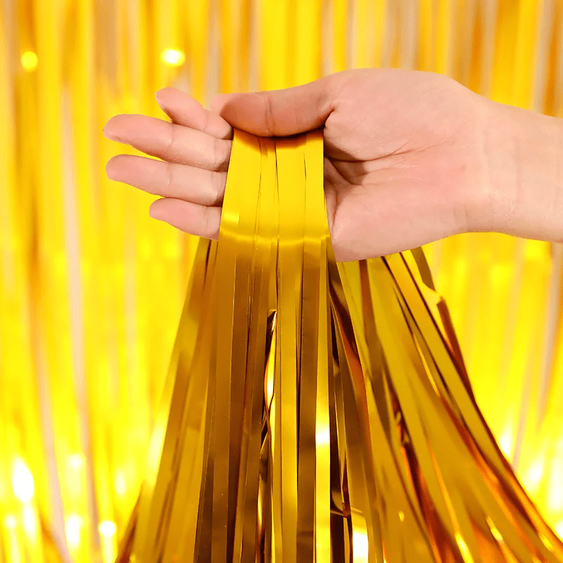 Metallic Tinsel Foil Fringe Doorway Curtain Party Backdrop 6ft Matte Gold - YauSpark