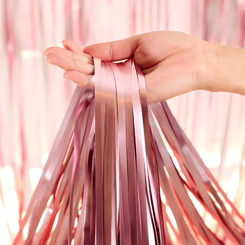 Metallic Tinsel Foil Fringe Doorway Curtain Party Backdrop 6ft Matte Pink - YauSpark