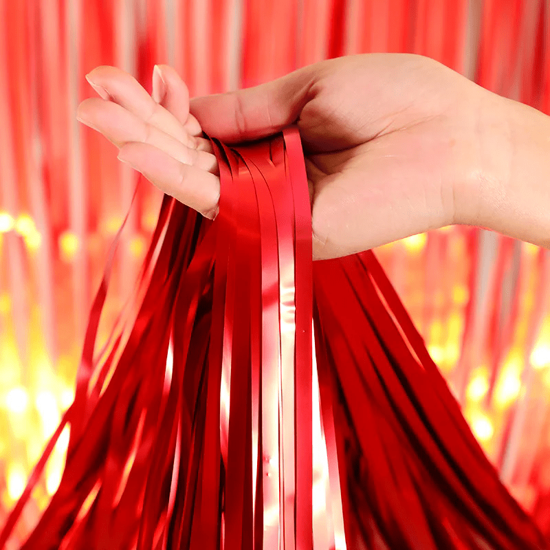 Metallic Tinsel Foil Fringe Doorway Curtain Party Backdrop 6ft Matte Red - YauSpark
