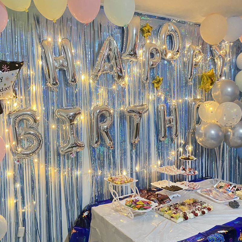 Metallic Tinsel Foil Fringe Doorway Curtain Party Backdrop 6ft Matte Tiffany Blue - YauSpark