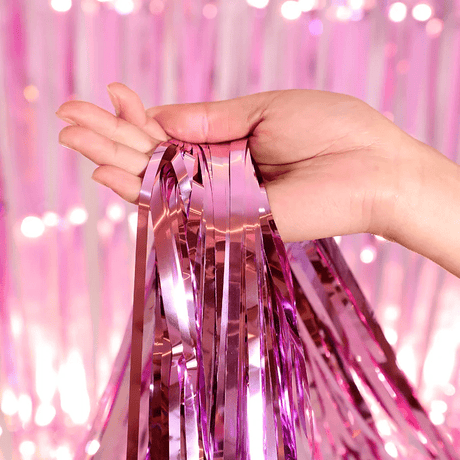 Metallic Tinsel Foil Fringe Doorway Curtain Party Backdrop 6ft Pink - YauSpark