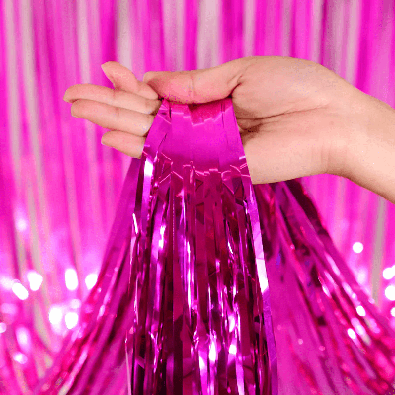 Metallic Tinsel Foil Fringe Doorway Curtain Party Backdrop 6ft Rose Red - YauSpark