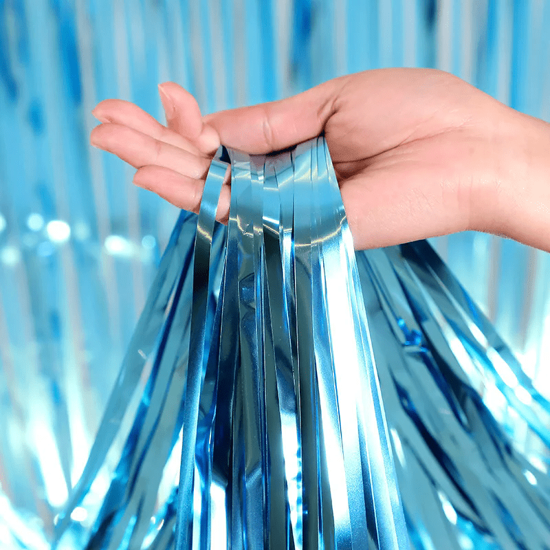 Metallic Tinsel Foil Fringe Doorway Curtain Party Backdrop 6ft Tiffany Blue - YauSpark