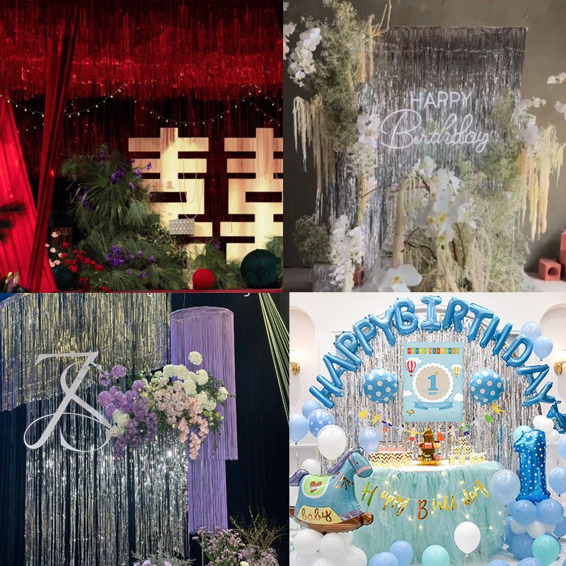 Metallic Tinsel Foil Fringe Doorway Curtain Party Backdrop 7ft Red - YauSpark