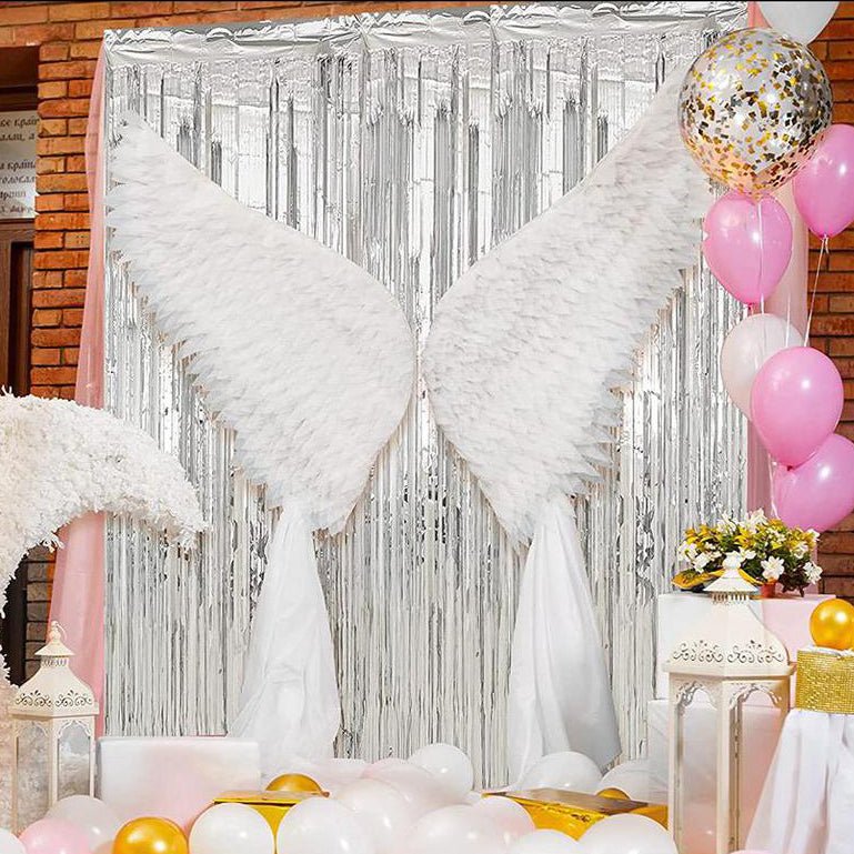 Metallic Tinsel Foil Fringe Doorway Curtain Party Backdrop 7ft Silver - YauSpark