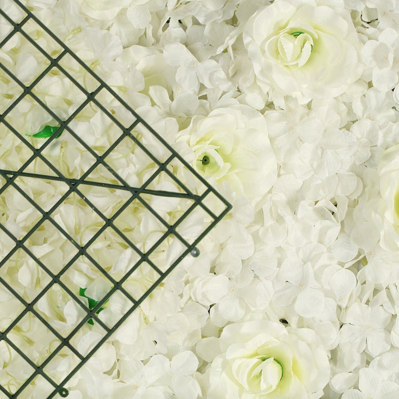 Milky White 3D Silk Rose and Hydrangea Flower Wall Mat Backdrop - 4 Artificial Panels - YauSpark