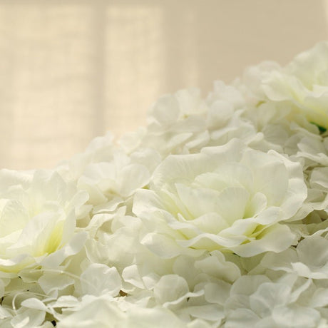 Milky White 3D Silk Rose and Hydrangea Flower Wall Mat Backdrop - 4 Artificial Panels - YauSpark