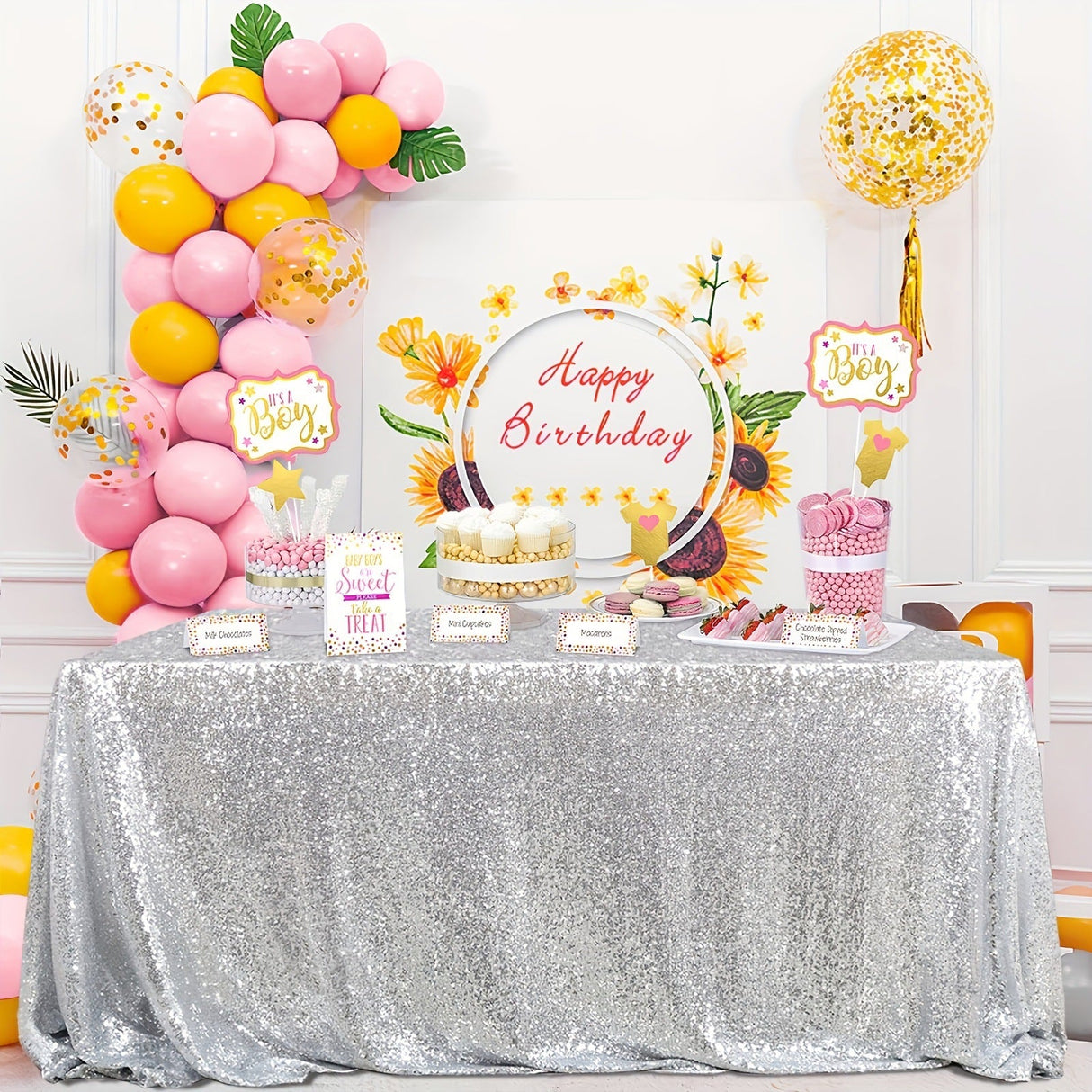 Mini Sequin Rectangle Tablecloth Silver - YauSpark