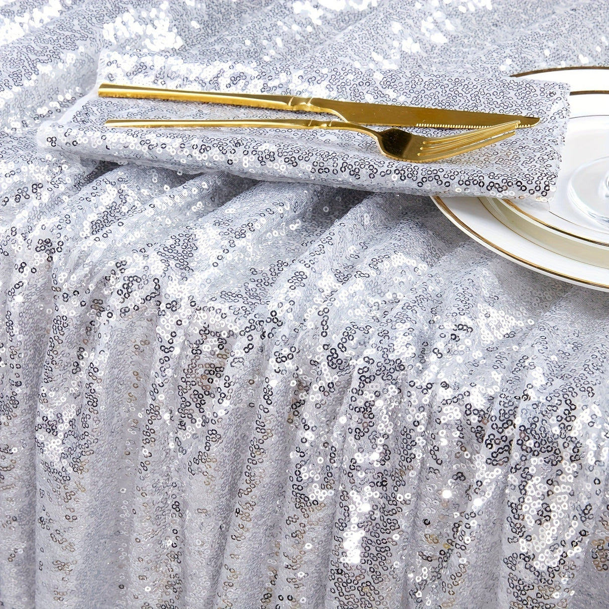 Mini Sequin Rectangle Tablecloth Silver - YauSpark