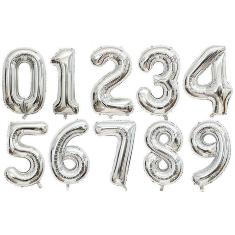 Number Mylar Foil Balloons 32" Silver - YauSpark