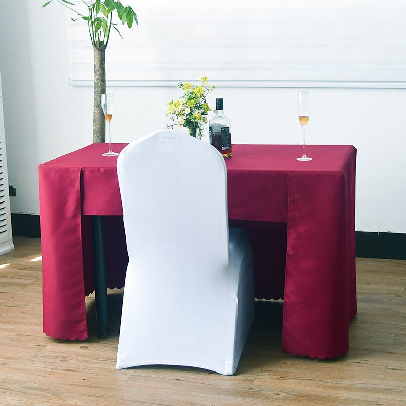 Open Back Fitted Polyester Rectangle Tablecloth 96"x30" Burgundy - YauSpark