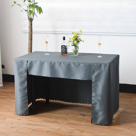 Open Back Fitted Polyester Rectangle Tablecloth 96"x30" Dark Gray - YauSpark