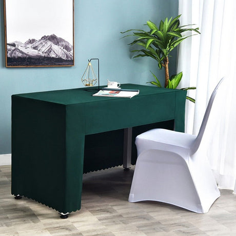Open Back Fitted Polyester Rectangle Tablecloth 96"x30" Dark Green - YauSpark