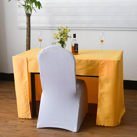 Open Back Fitted Polyester Rectangle Tablecloth 96"x30" Gold - YauSpark