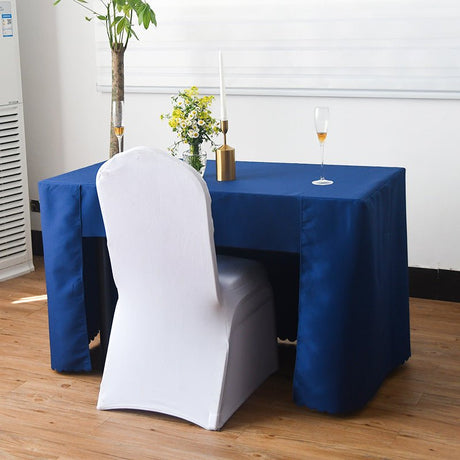 Open Back Fitted Polyester Rectangle Tablecloth 96"x30" Navy Blue - YauSpark