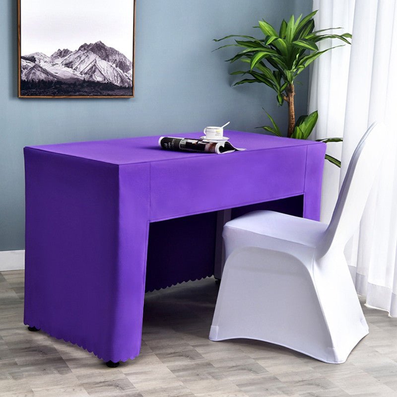 Open Back Fitted Polyester Rectangle Tablecloth 96"x30" Purple - YauSpark