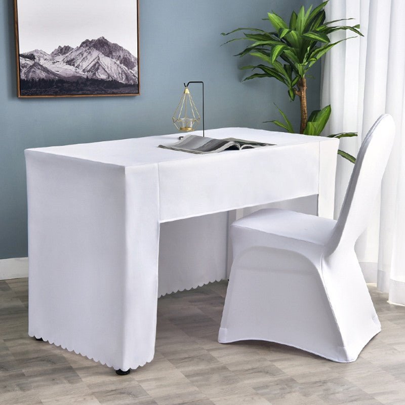 Open Back Fitted Polyester Rectangle Tablecloth 96"x30" White - YauSpark