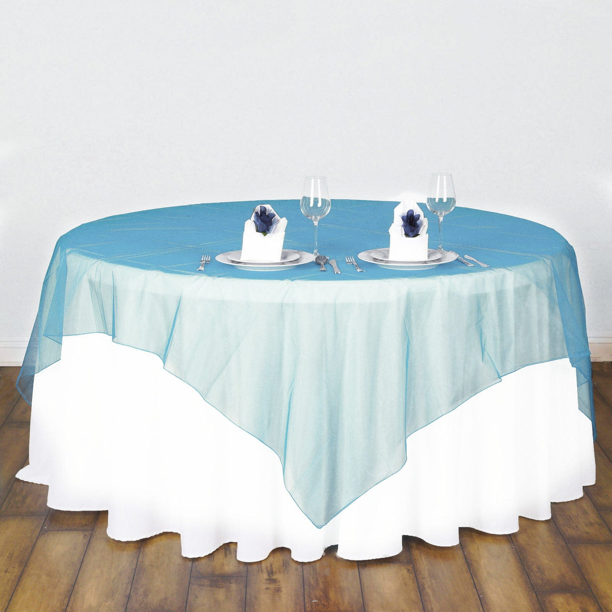 Organza Table Overlay 72"x72" Teal Blue - YauSpark