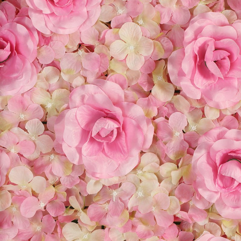 Pink 3D Silk Rose and Hydrangea Flower Wall Mat Backdrop - 4 Artificial Panels - YauSpark