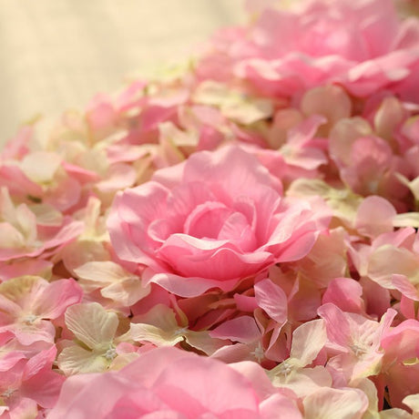 Pink 3D Silk Rose and Hydrangea Flower Wall Mat Backdrop - 4 Artificial Panels - YauSpark