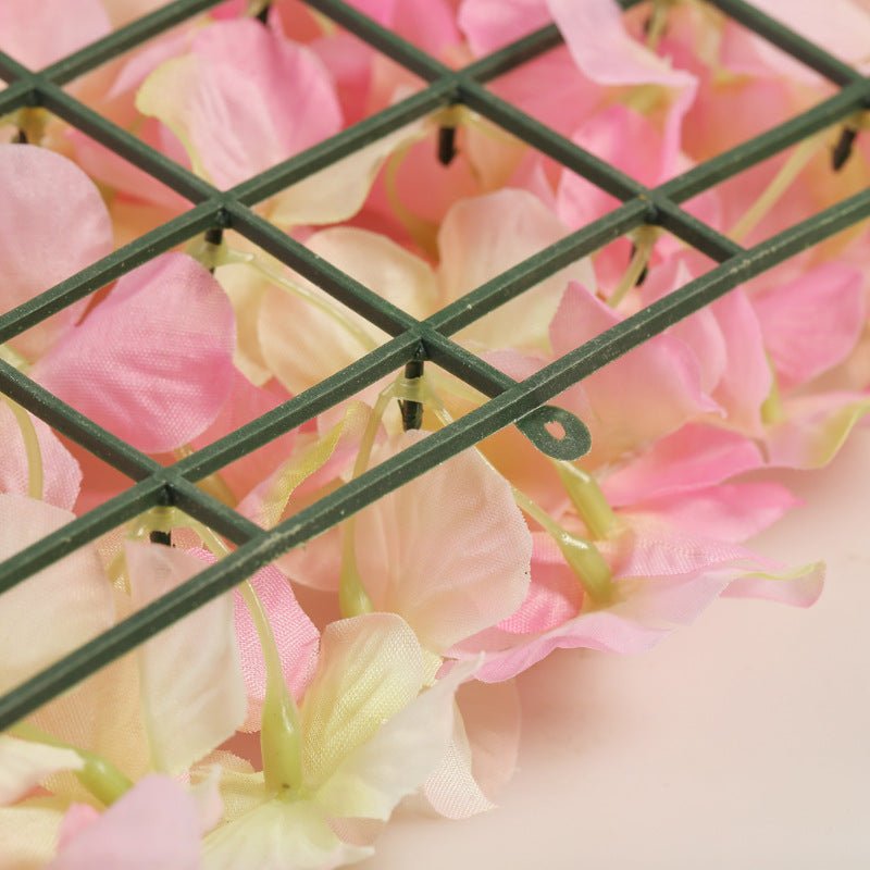Pink 3D Silk Rose and Hydrangea Flower Wall Mat Backdrop - 4 Artificial Panels - YauSpark