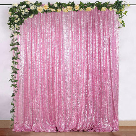 Pink Sequin Backdrop Drape Curtains with Rod Pockets - 8ftx8ft - YauSpark