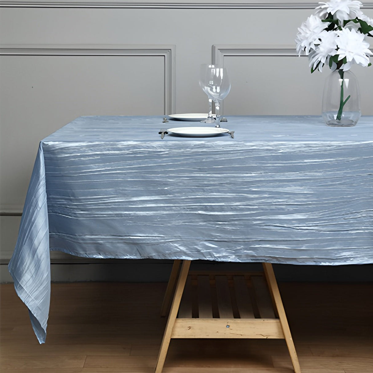 Polyester Accordion Crinkle Design Tablecloth Rectangle Dusty Blue - YauSpark