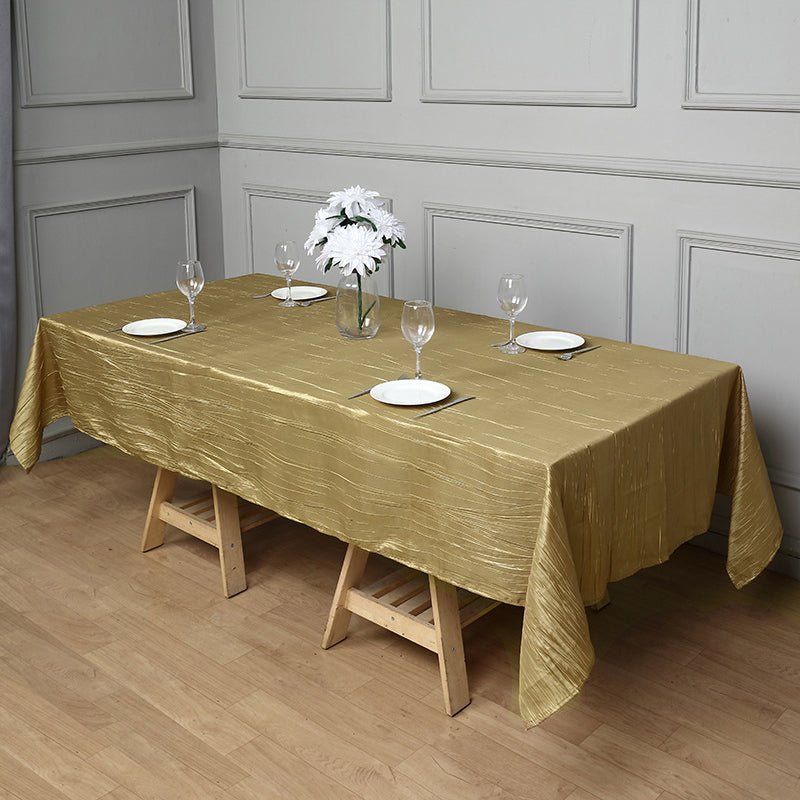 Polyester Accordion Crinkle Design Tablecloth Rectangle Gold - YauSpark