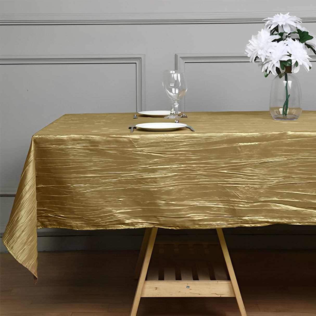 Polyester Accordion Crinkle Design Tablecloth Rectangle Gold - YauSpark