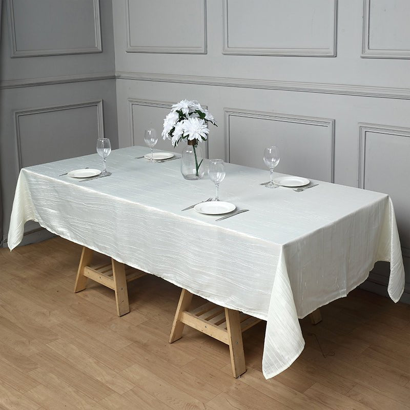 Polyester Accordion Crinkle Design Tablecloth Rectangle Ivory - YauSpark
