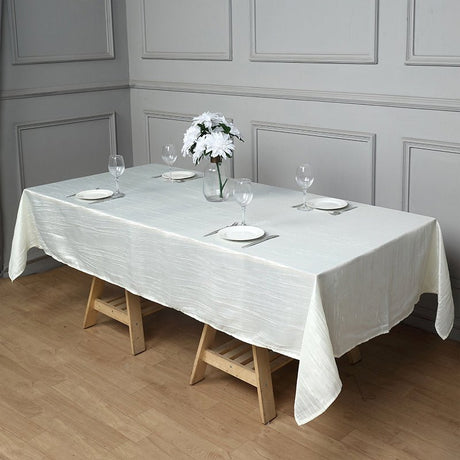 Polyester Accordion Crinkle Design Tablecloth Rectangle Ivory - YauSpark