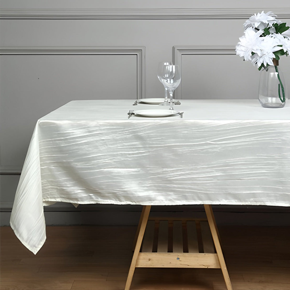 Polyester Accordion Crinkle Design Tablecloth Rectangle Ivory - YauSpark
