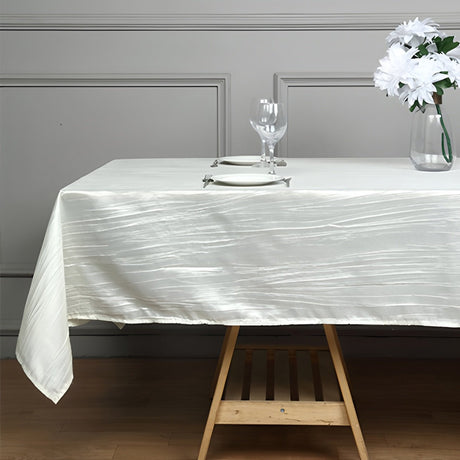 Polyester Accordion Crinkle Design Tablecloth Rectangle Ivory - YauSpark