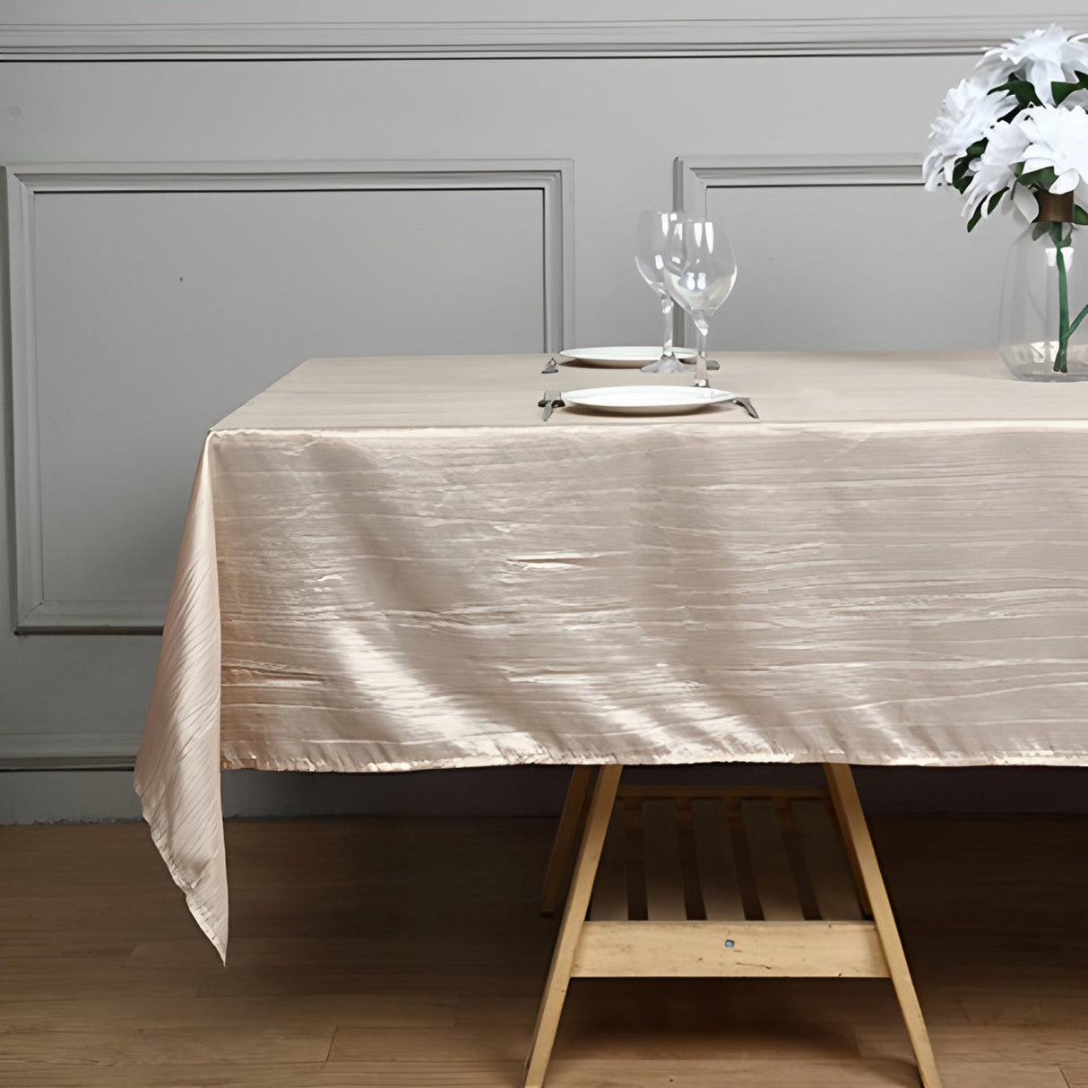Polyester Accordion Crinkle Design Tablecloth Rectangle Khaki - YauSpark