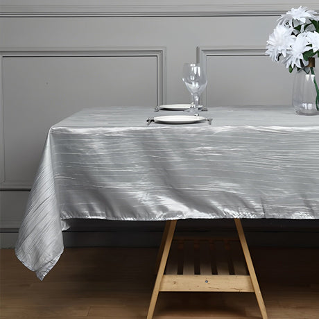 Polyester Accordion Crinkle Design Tablecloth Rectangle Silver - YauSpark