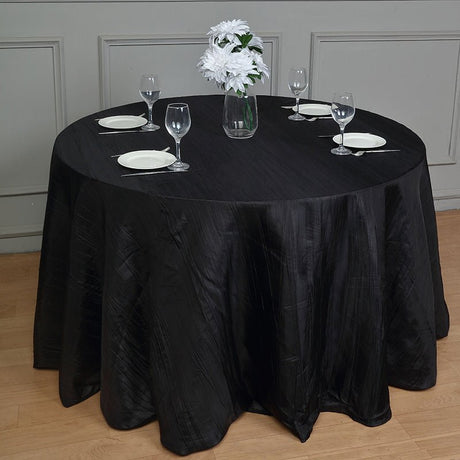 Polyester Accordion Crinkle Design Tablecloth Round Black - YauSpark
