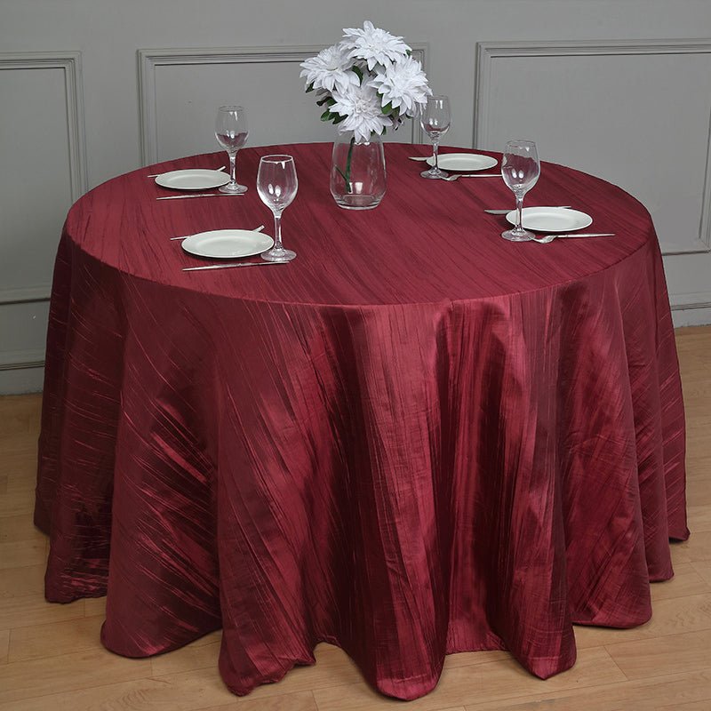 Polyester Accordion Crinkle Design Tablecloth Round Burgundy - YauSpark
