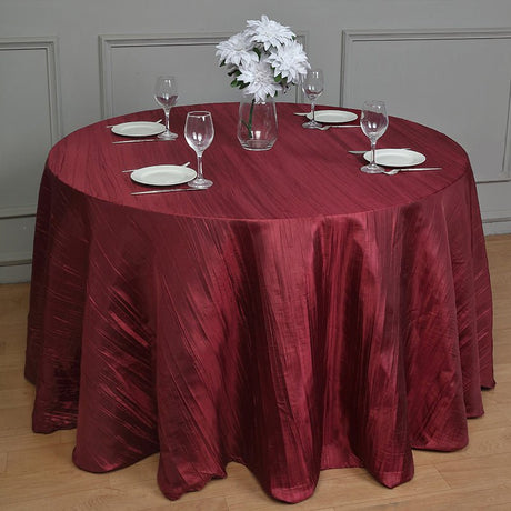 Polyester Accordion Crinkle Design Tablecloth Round Burgundy - YauSpark