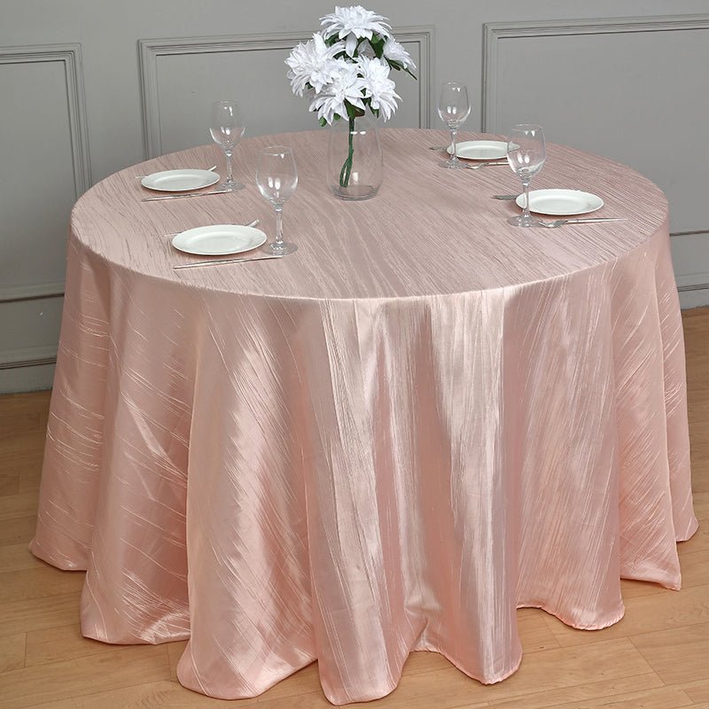 Polyester Accordion Crinkle Design Tablecloth Round Coral Pink - YauSpark