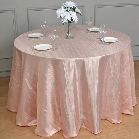 Polyester Accordion Crinkle Design Tablecloth Round Coral Pink - YauSpark